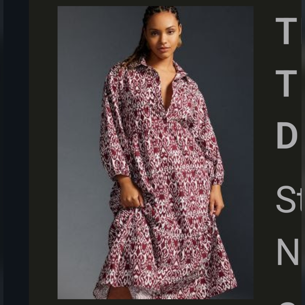 Burgundy and White Bettina Tiered Shirt Dress by Maeve
